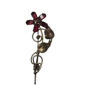 Vintage I Michelson Gold Filled Red Glass Flower Brooch Pin